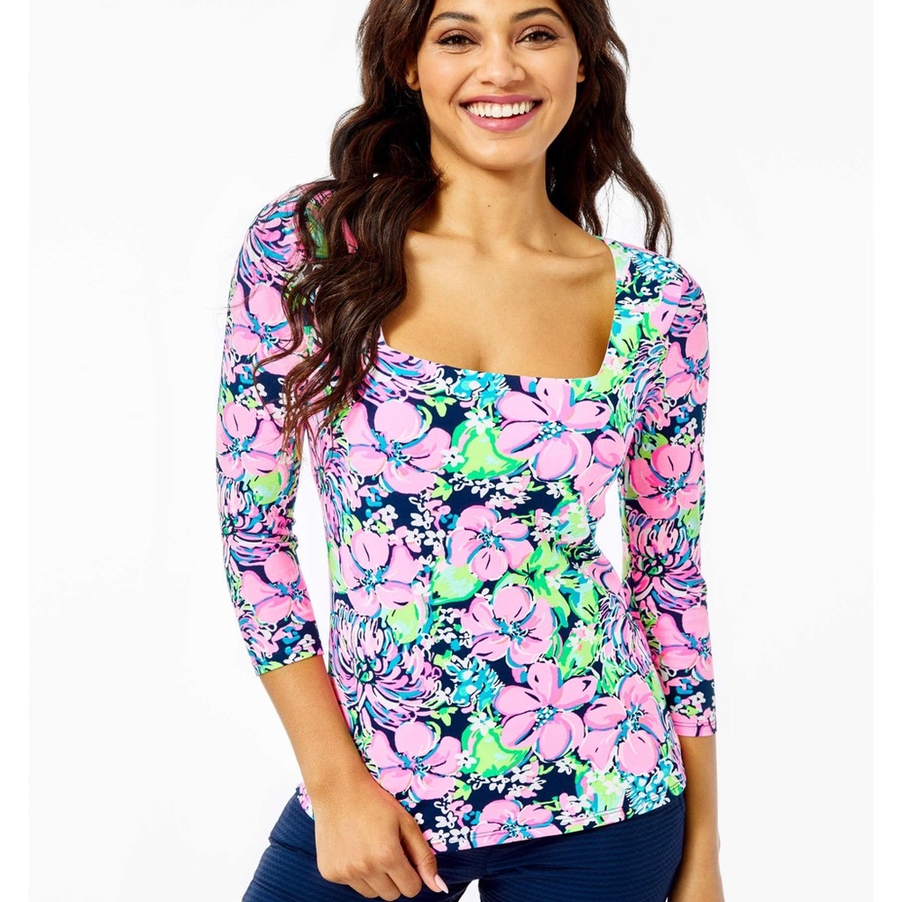Lilly Pulitzer Nell square neck top High Tide M